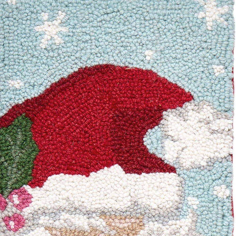 Closeup of Retro Santa Hooked Wool Christmas Stocking showing stitch texture and craftsmanship detail