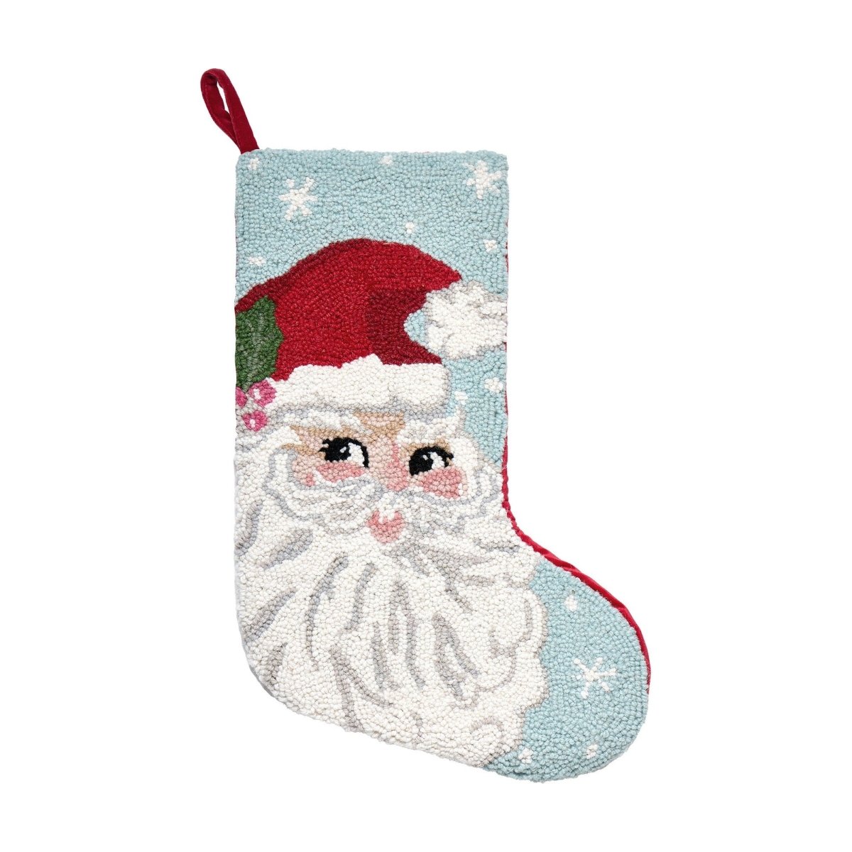 Retro Santa Hooked Wool Christmas Stocking, 12x20 inch, front view