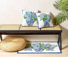 Rhapsody in Blue I Hooked Wool Throw Pillow shown alongside other designs in the same collection, 16x16 inch