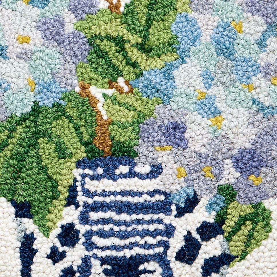Rhapsody in Blue I Hooked Wool Throw Pillow, close-up detail