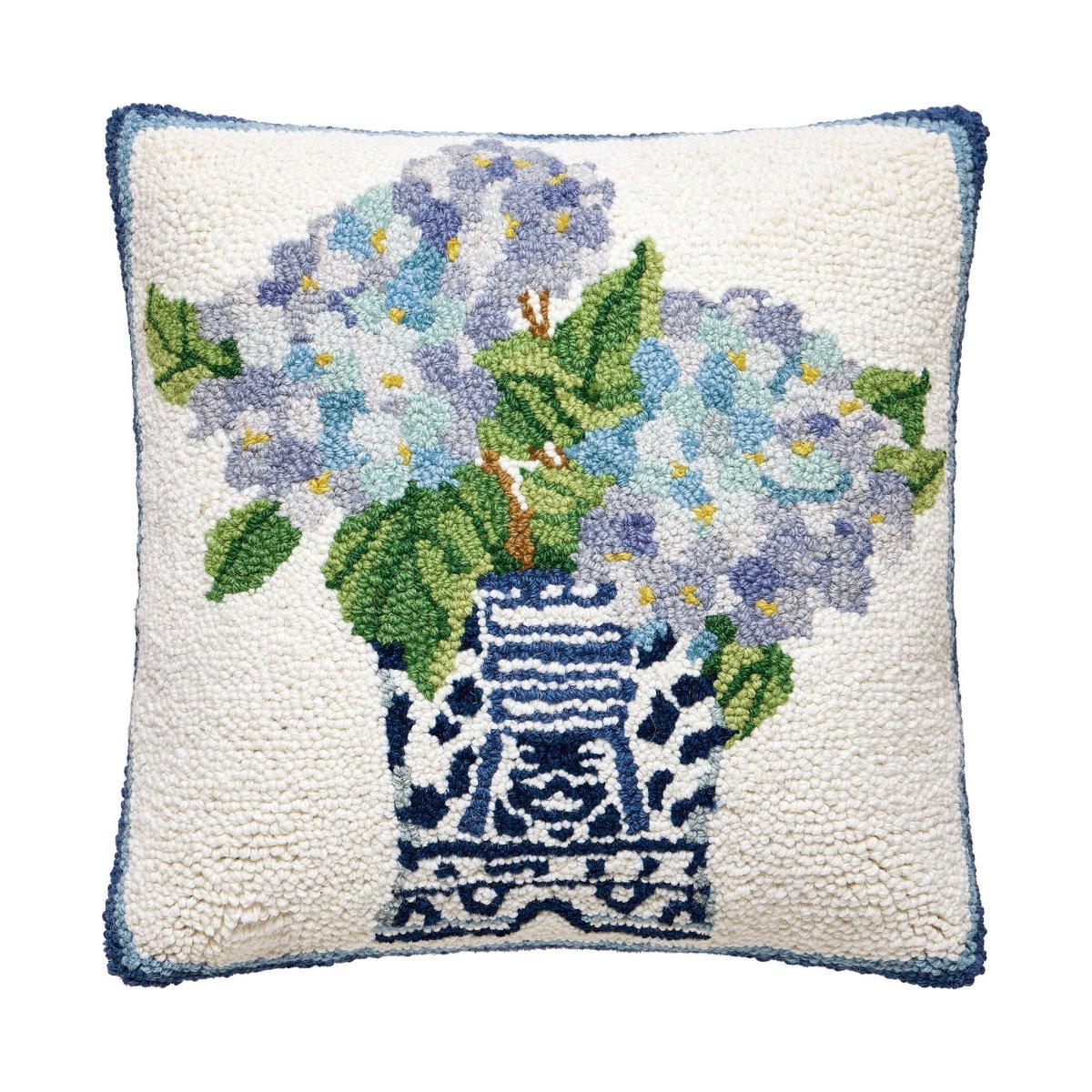 Rhapsody in Blue I Hooked Wool Throw Pillow, 16x16 inch, front view