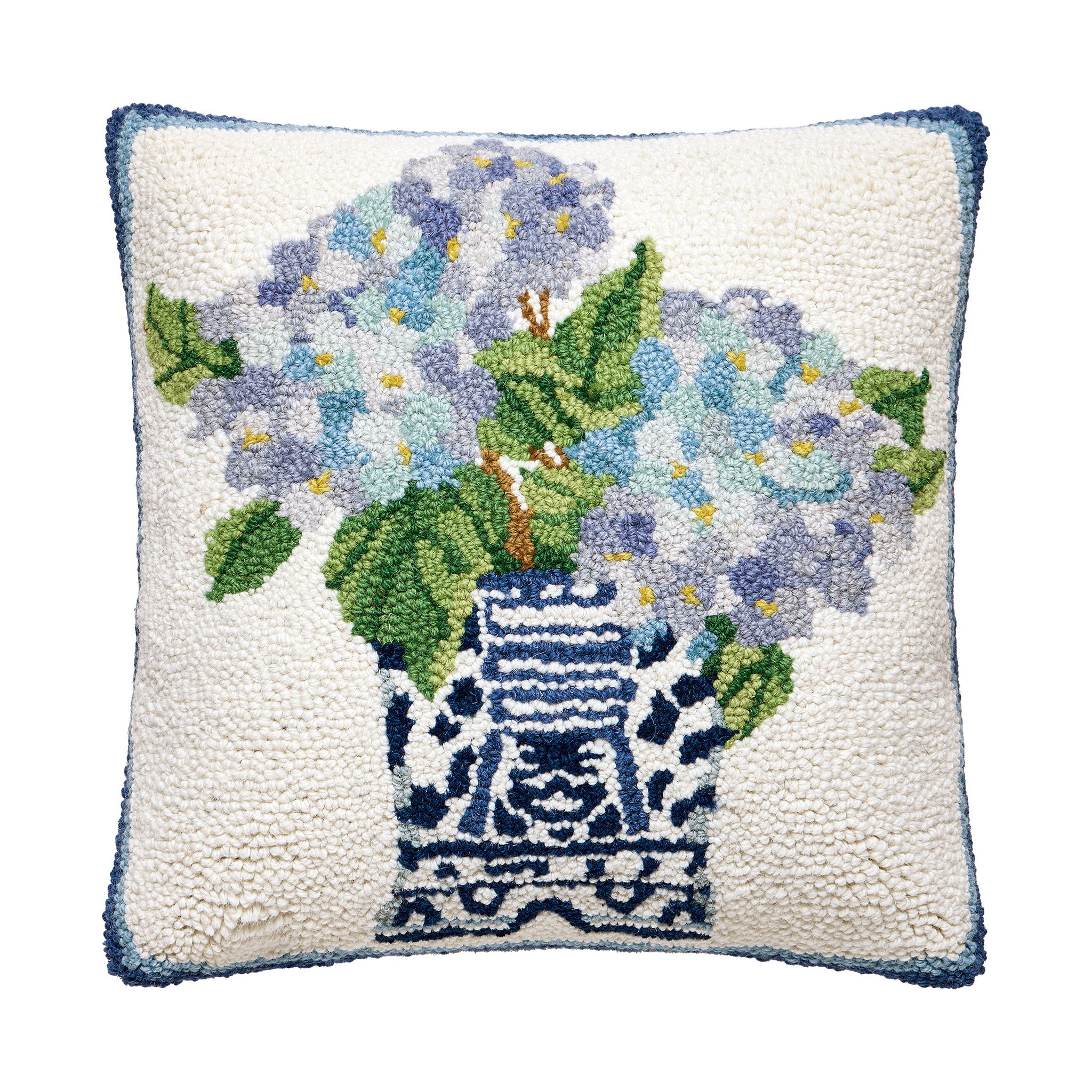 Rhapsody in Blue I Hooked Wool Throw Pillow, 16x16 inch, front view
