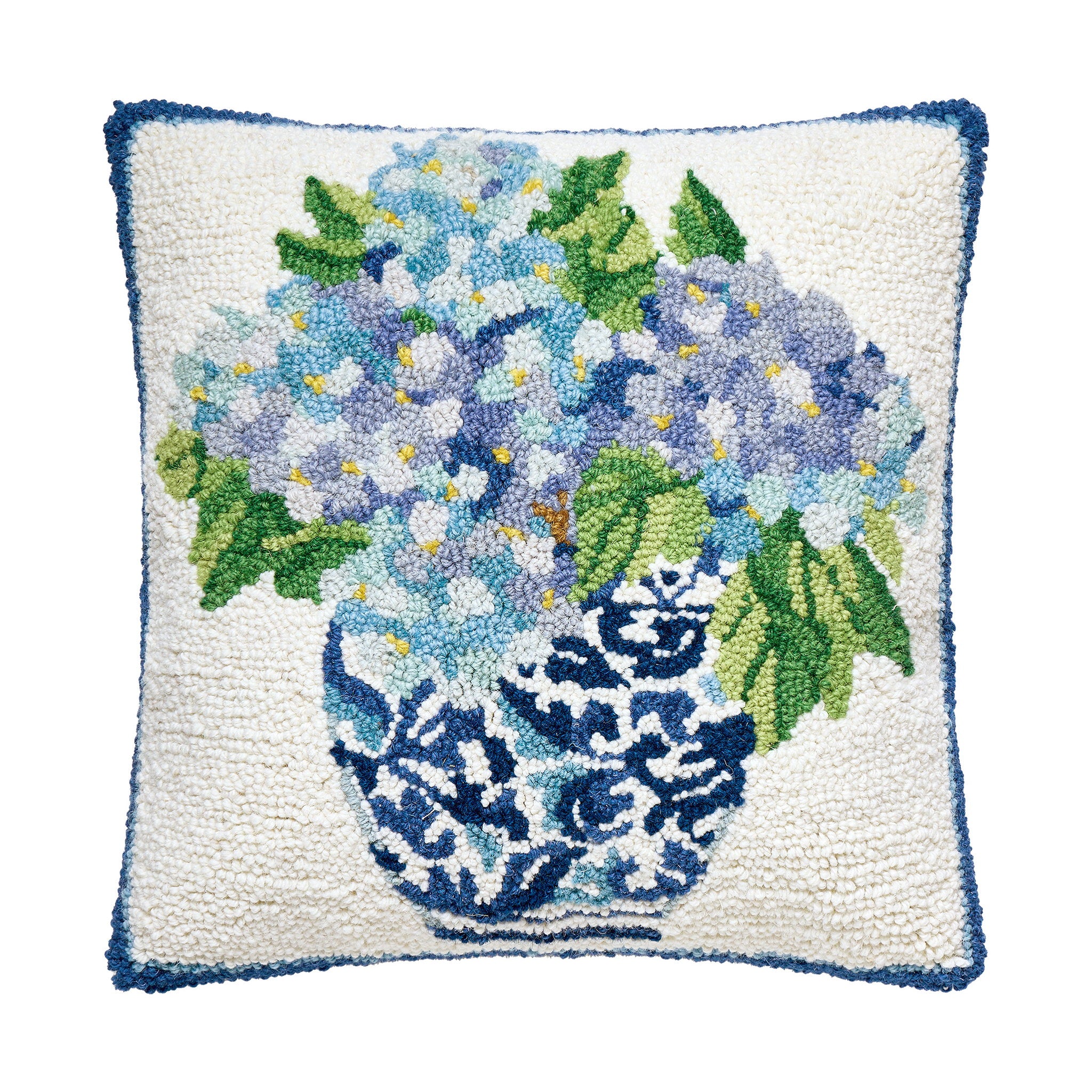 Rhapsody in Blue II Hooked Wool Throw Pillow, 16x16 inch, front view