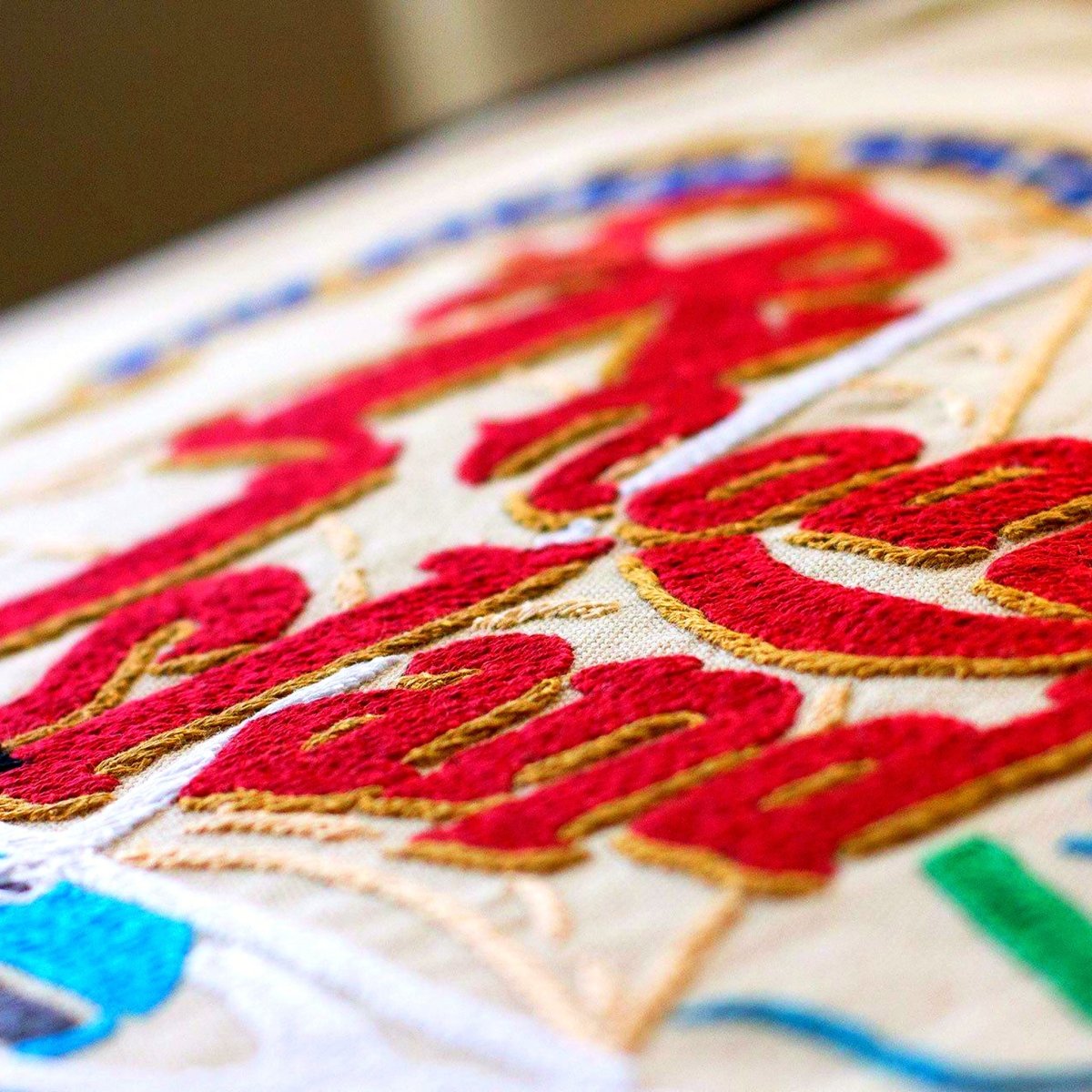 Rhode Island State Ocean Travel Embroidered Throw Pillow - close-up detail of hand-embroidered needlepoint stitching