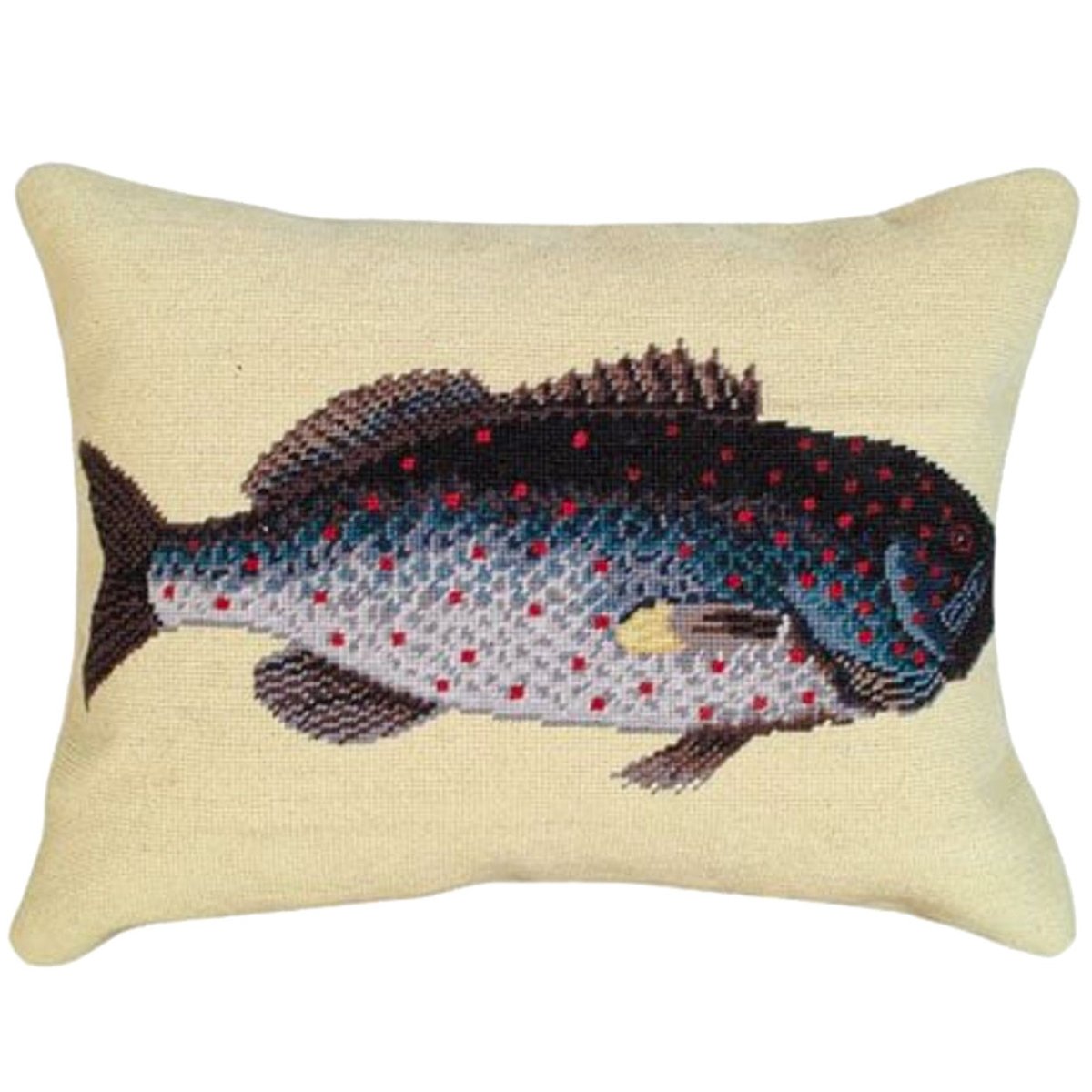 Rock Fish needlepoint throw pillow with nautical coastal motifs
