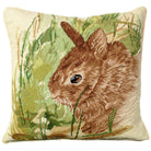 Brown Thumper Rabbit Grass needlepoint throw pillow with rustic lodge-style design
