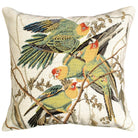Carolina Parrot Audubon hand-embroidered throw pillow with rustic nature wildlife lodge design