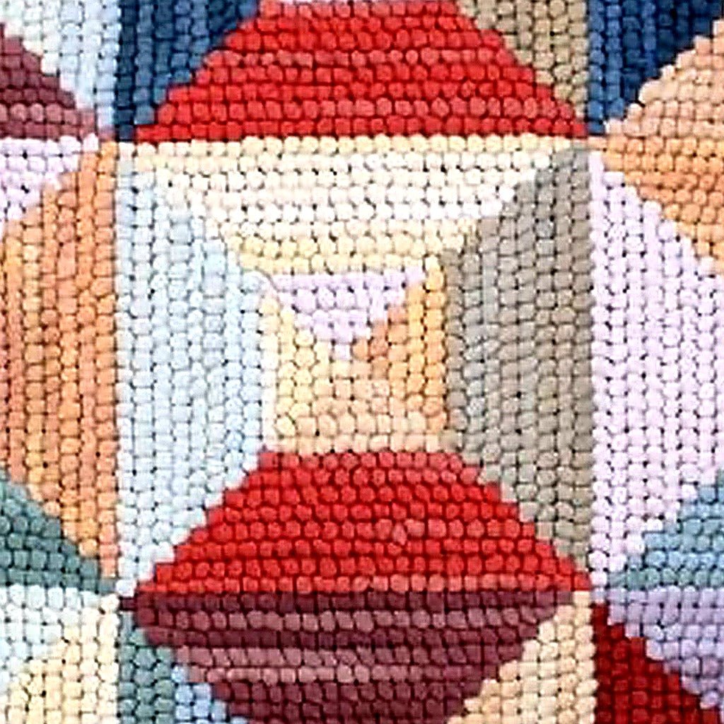 Hand-stitched wool detail of Rustic Hand McFarlin Lodge Wool Hooked needlepoint pillow showing intricate weave pattern and texture