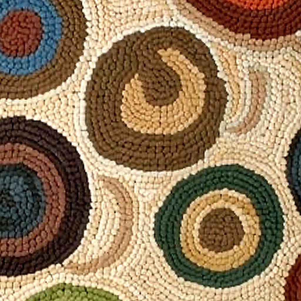 Rustic Hand Rolling Stone Lodge Wool Hooked pillow fabric closeup showing hand-embroidered needlepoint wool texture and color detail