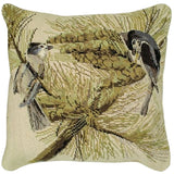 Tufted Titmouse Aububon Bird hand-embroidered throw pillow with rustic lodge-style design