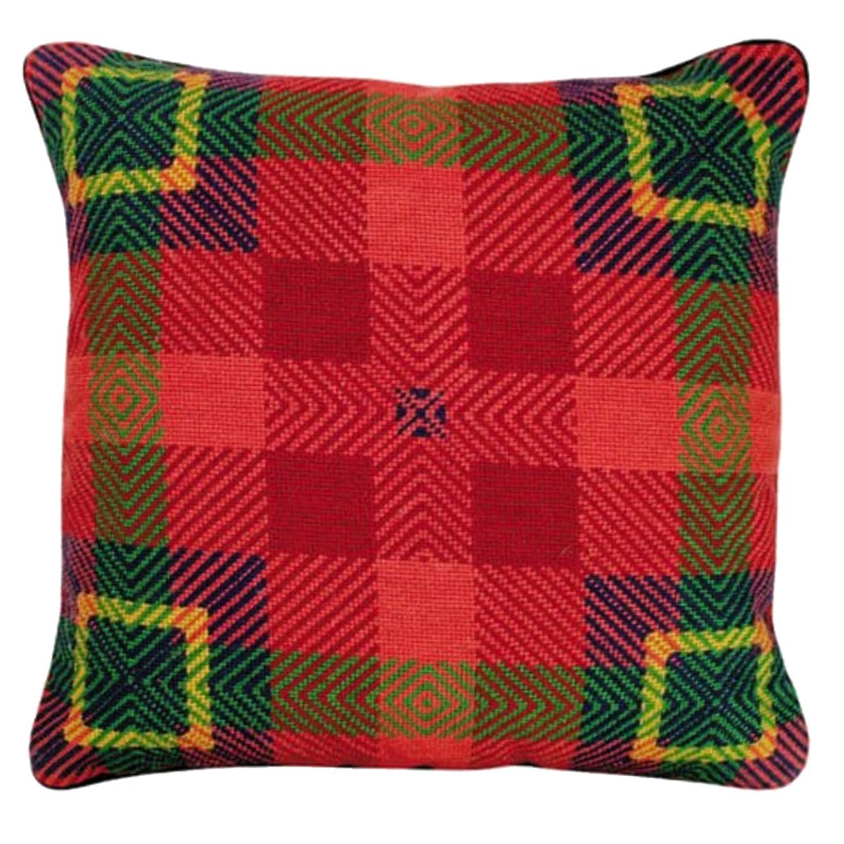 Traditional Van Campen Red needlepoint throw pillow with rustic lodge-style design