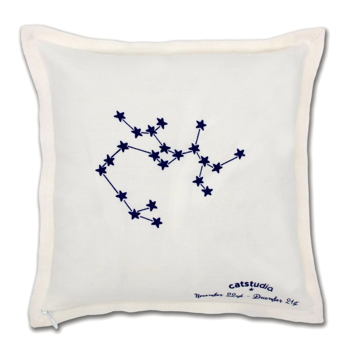 Sagittarius Astrology Zodiac Embroidered Throw Pillow - back view showing velvet backing and zipper