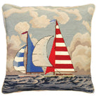 Sailboats Ocean needlepoint throw pillow with nautical coastal motifs