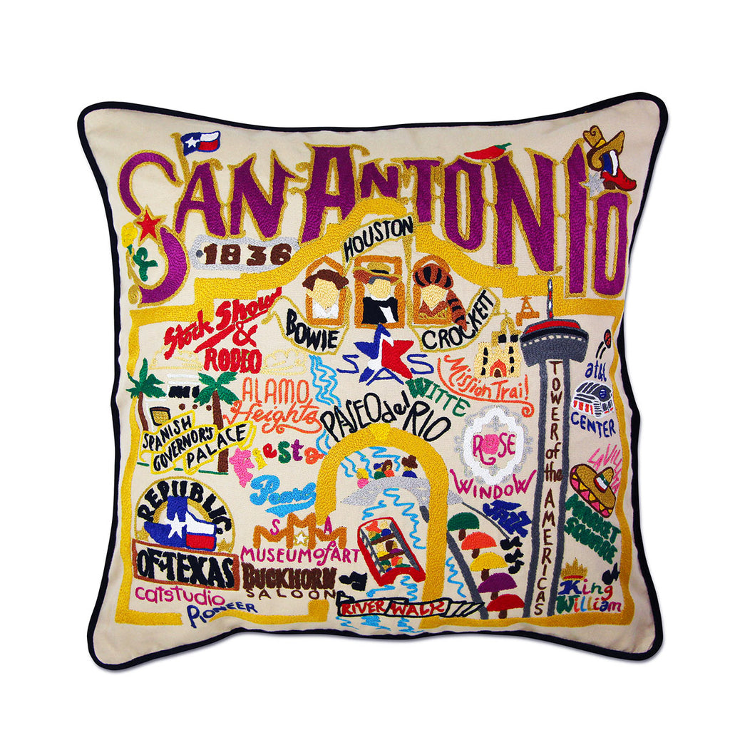 San Antonio, TX Alamo City embroidered throw pillow with historic Alamo.