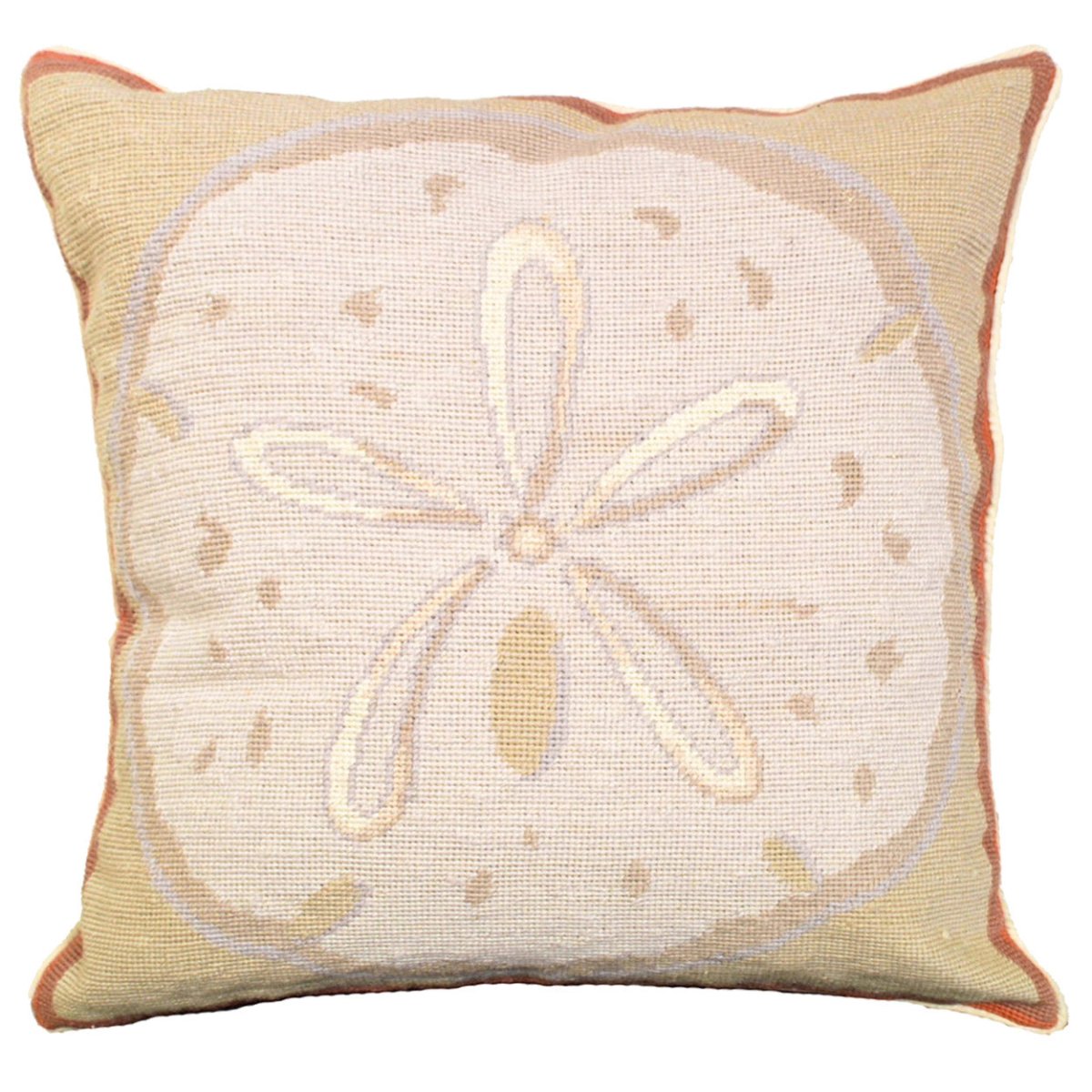 Sand Dollar Beach needlepoint throw pillow with nautical coastal motifs