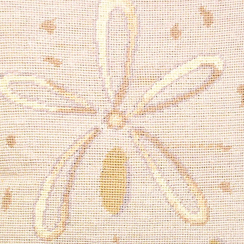 Sand Dollar Coastal Beach pillow fabric closeup showing hand-embroidered needlepoint wool texture and color detail