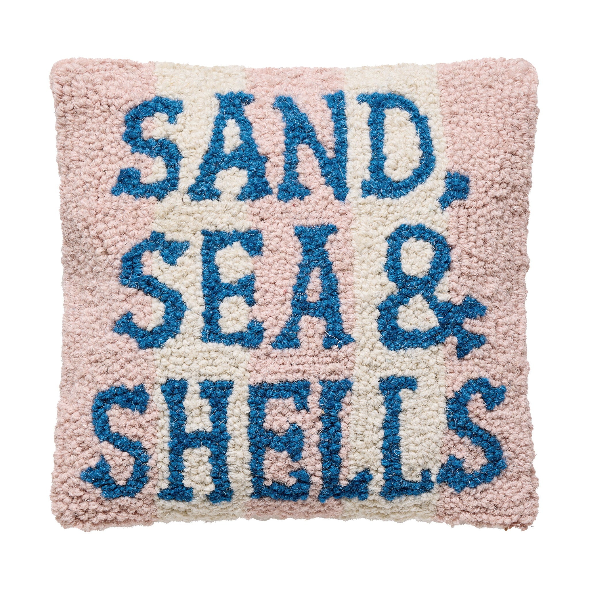 Sand Sea & Shells Hooked Wool Throw Pillow, 10x10 inch, front view