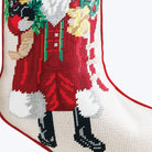 Santa & Black Puppy Embroidered Needlepoint Christmas Stocking, close-up detail