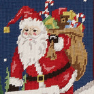Closeup of Santa Chimney Embroidered Needlepoint Christmas Stocking showing stitch texture and craftsmanship detail