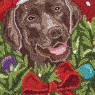 Santa Choco Labr Wreath Hooked Wool Christmas Throw Pillow, close-up detail