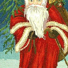 Santa Claus Holiday pillow fabric closeup showing hand-embroidered needlepoint wool texture and color detail