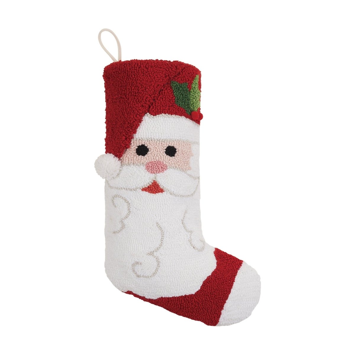 Santa Claus with Pom Hooked Christmas Stocking, 12x20 inch, front view