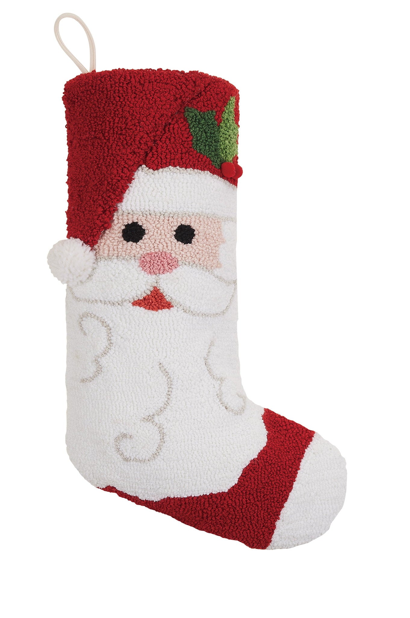 Santa Claus with Pom Hooked Christmas Stocking, 12x20 inch, front view
