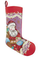Santa Embroidered Needlepoint Christmas Stocking, 11x18 inch, front view