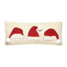 Santa Hat Trio Hooked Wool Christmas Throw Pillow, 8x20 inch, front view