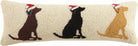 Santa Labs Hooked Wool Christmas Throw Pillow, 8x24 inch, front view