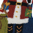 Closeup of Santa Nutcracker Hooked Wool Christmas Stocking showing stitch texture and craftsmanship detail