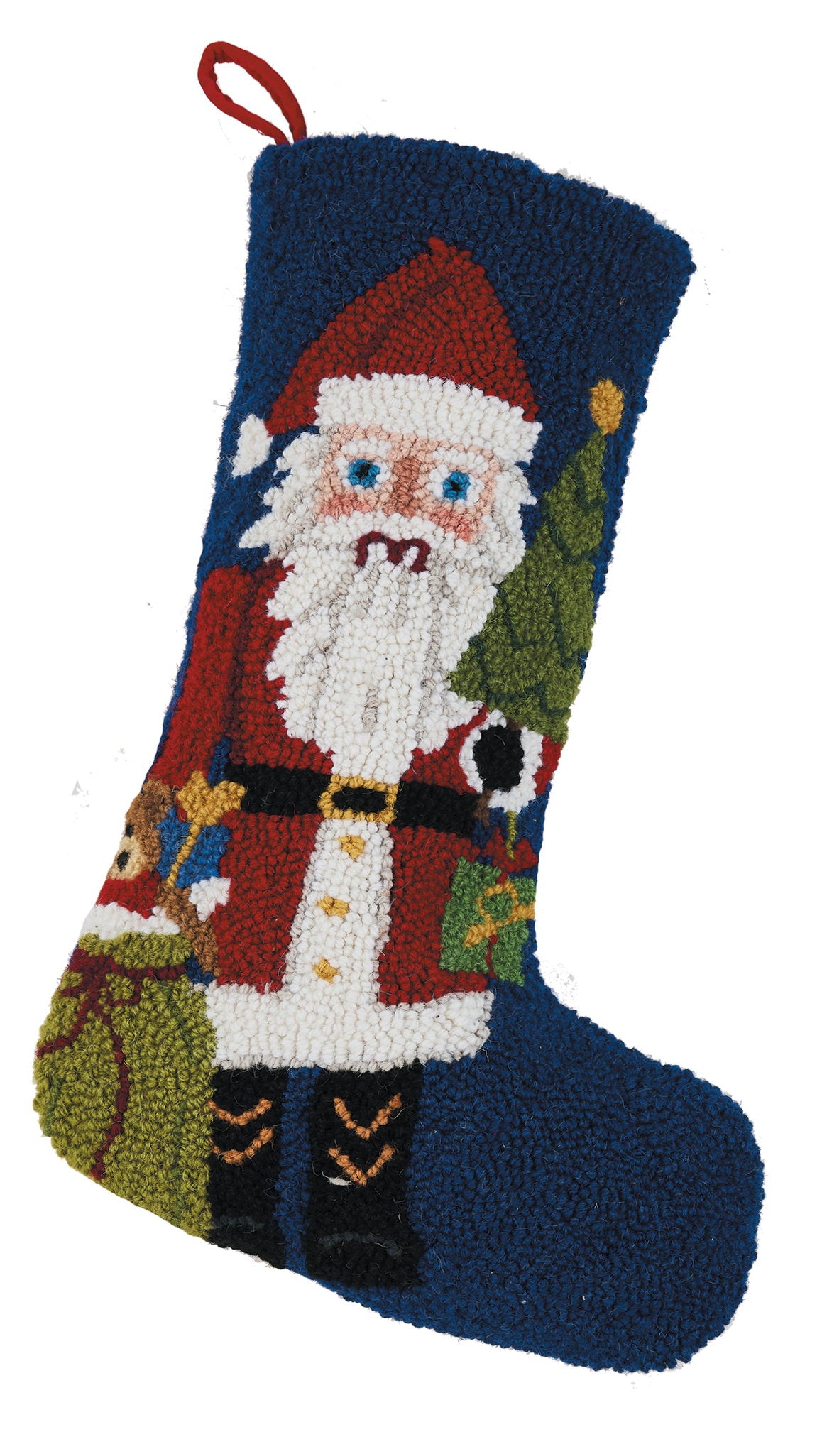 Santa Nutcracker Hooked Wool Christmas Stocking, 12x20 inch, front view