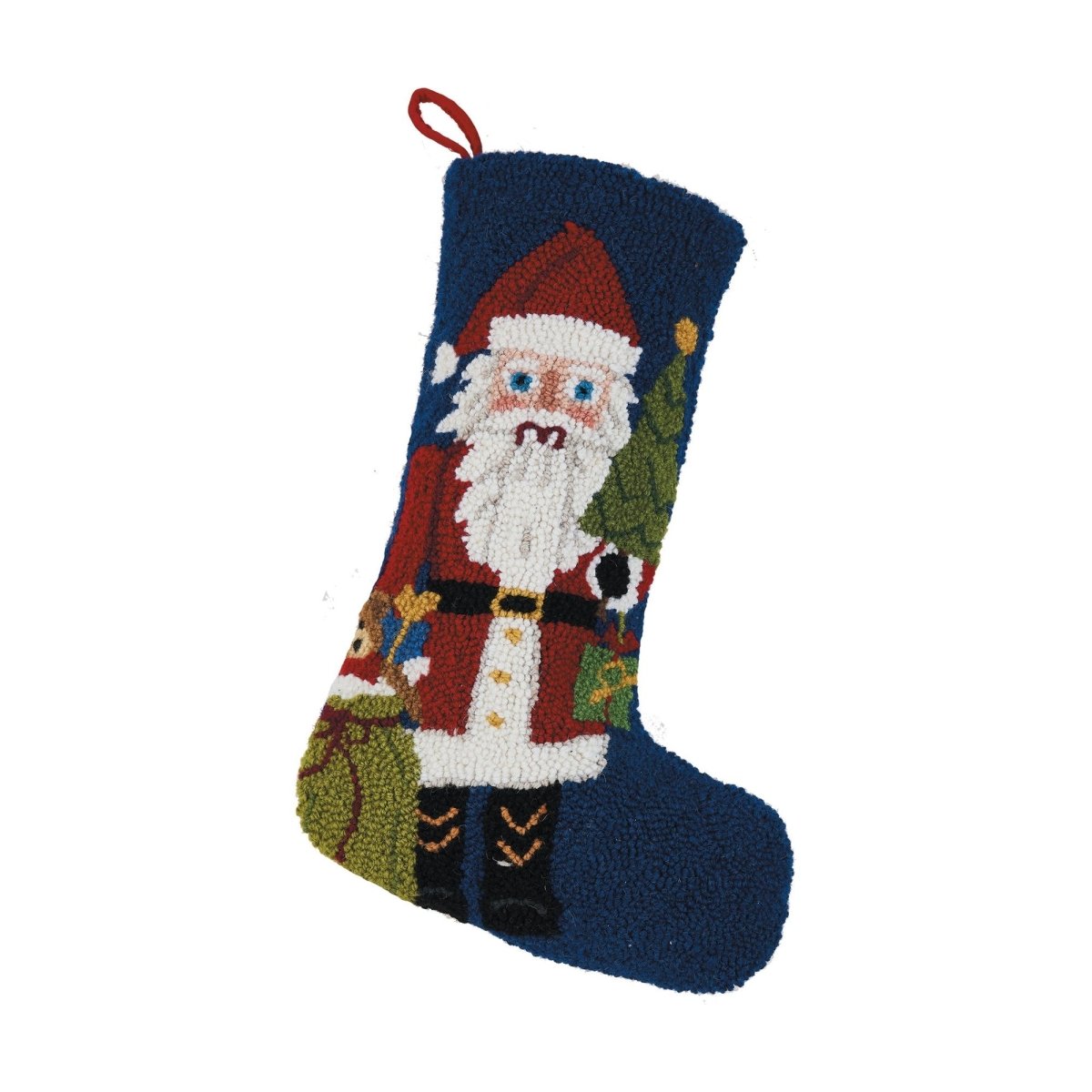 Santa Nutcracker Hooked Wool Christmas Stocking, 12x20 inch, front view