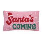 Santa's Coming Hooked Wool Christmas Throw Pillow, 9x16 inch, front view