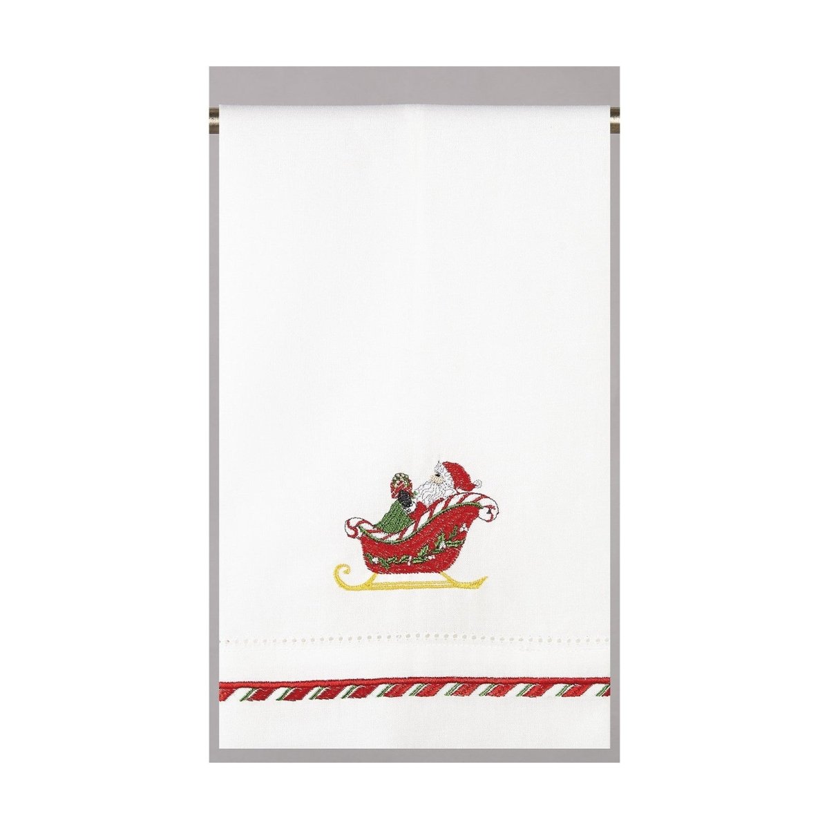 Santa Sleigh Embroidered Christmas Guest Towel, 14x22 inch, front view