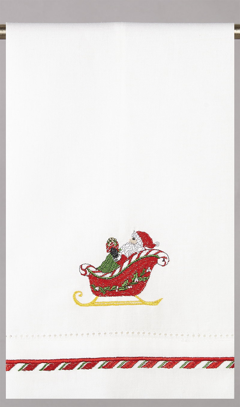 Santa Sleigh Embroidered Christmas Guest Towel, 14x22 inch, front view