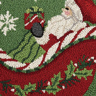 Santa Sleigh Hooked Wool Christmas Throw Pillow, close-up detail