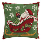 Santa Sleigh Hooked Wool Christmas Throw Pillow, 18x18 inch, front view