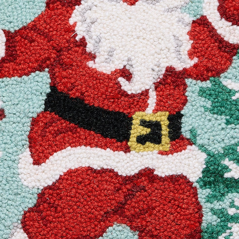 Santa with Candy Cane Hooked Wool Christmas Throw Pillow, close-up detail