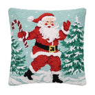 Santa with Candy Cane Hooked Wool Christmas Throw Pillow, 18x18 inch, front view