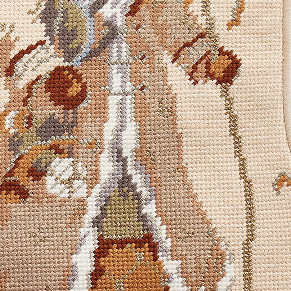 Closeup of Santa with Gift Embroidered Needlepoint Christmas Stocking showing stitch texture and craftsmanship detail