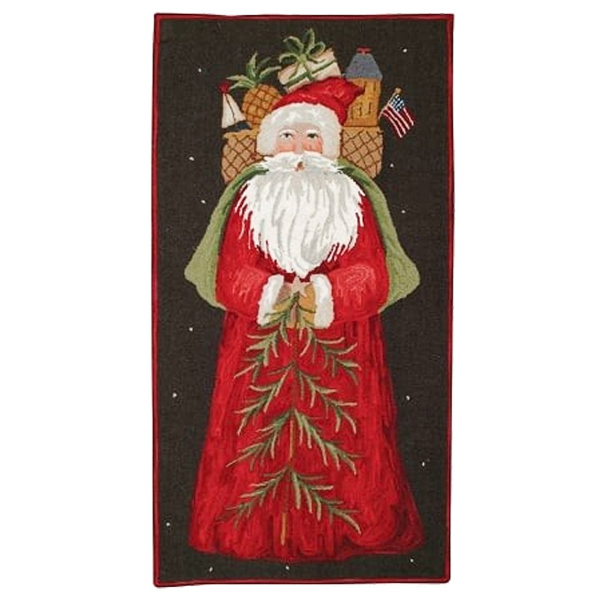 Santa with Gifts needlepoint accent rug with festive holiday seasonal design