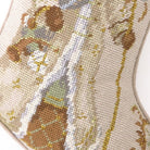 Closeup of Santa with Gifts Wool Needlepoint Christmas Stocking showing stitch texture and craftsmanship detail