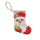 Santa with Present Mini Embroidered Needlepoint Christmas Stocking, 6x4 inch, front view