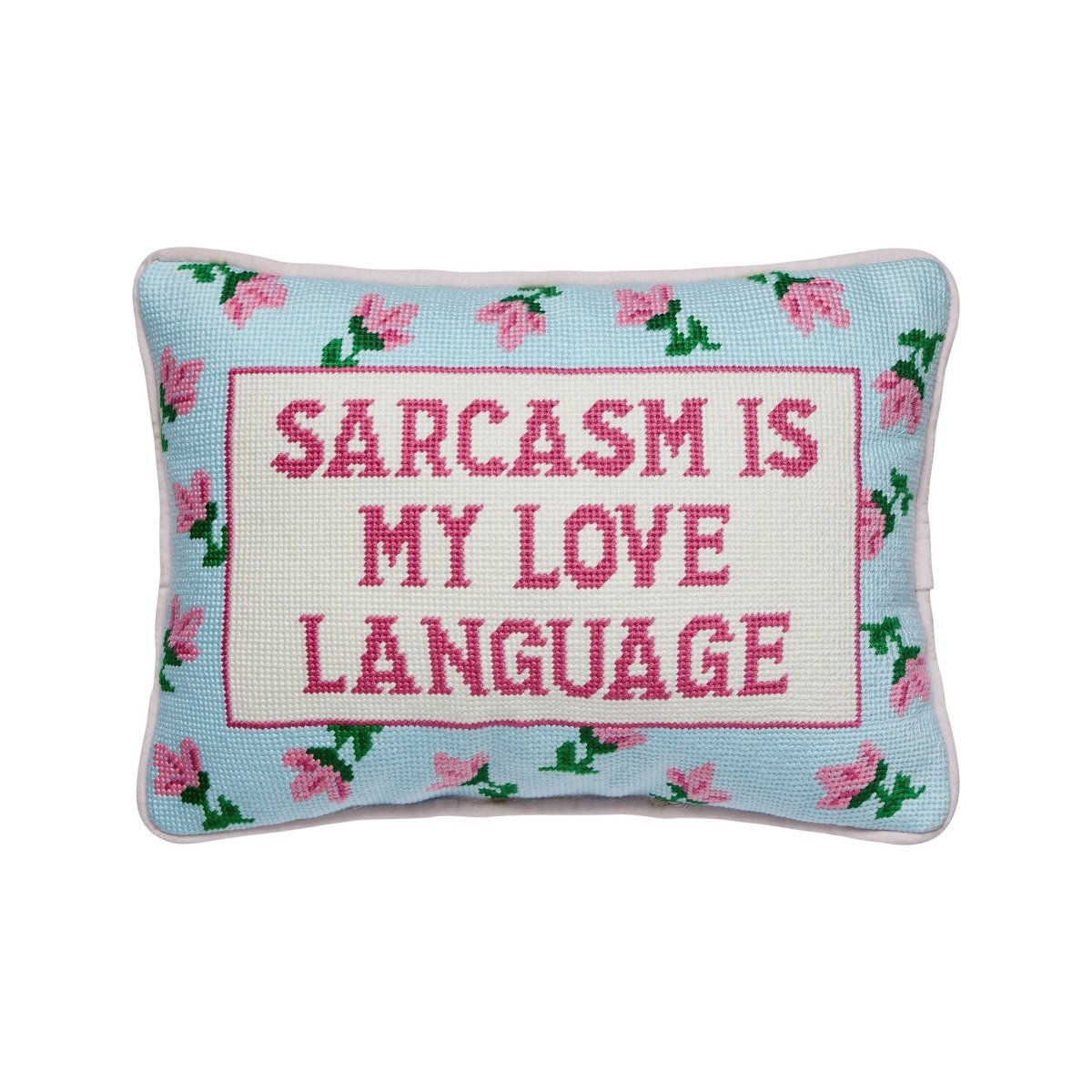 Sarcasm's My Love Embroidered Needlepoint Throw Pillow, 10x14 inch, front view
