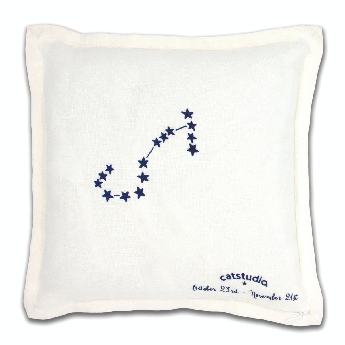 Scorpio Astrology Zodiac Embroidered Throw Pillow - back view showing velvet backing and zipper