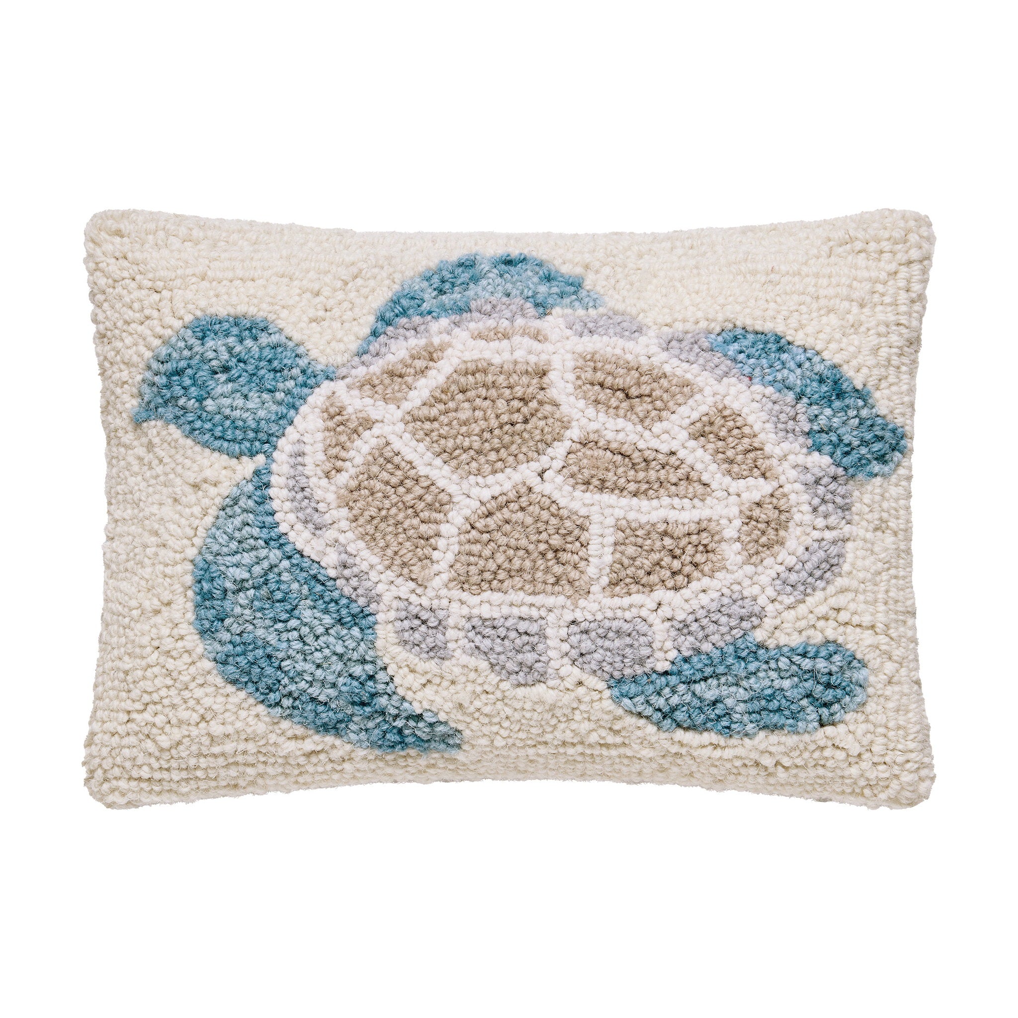 Sea Turtle Hooked Wool Throw Pillow, 8x12 inch, front view