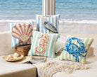 Seahorse Hooked Wool Throw Pillow shown alongside other designs in the same collection, 16x16 inch