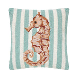 Seahorse Hooked Wool Throw Pillow, 16x16 inch, front view