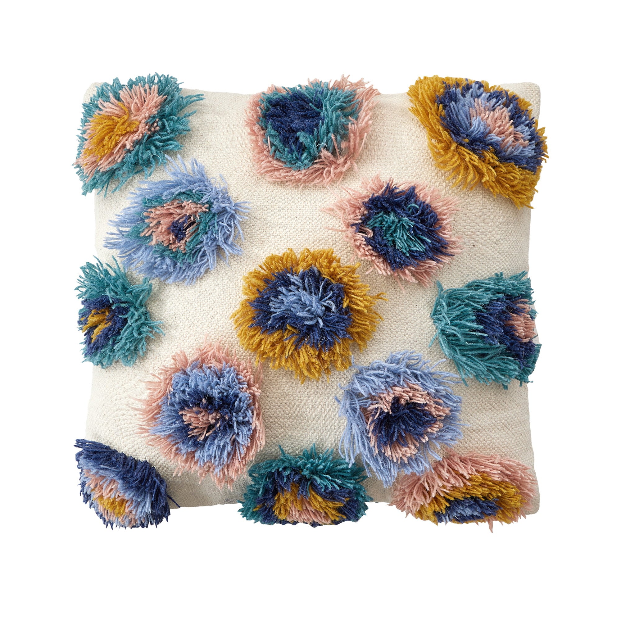 Shaggy Pom Poms Embroidered Throw Pillow, 18x18 inch, front view